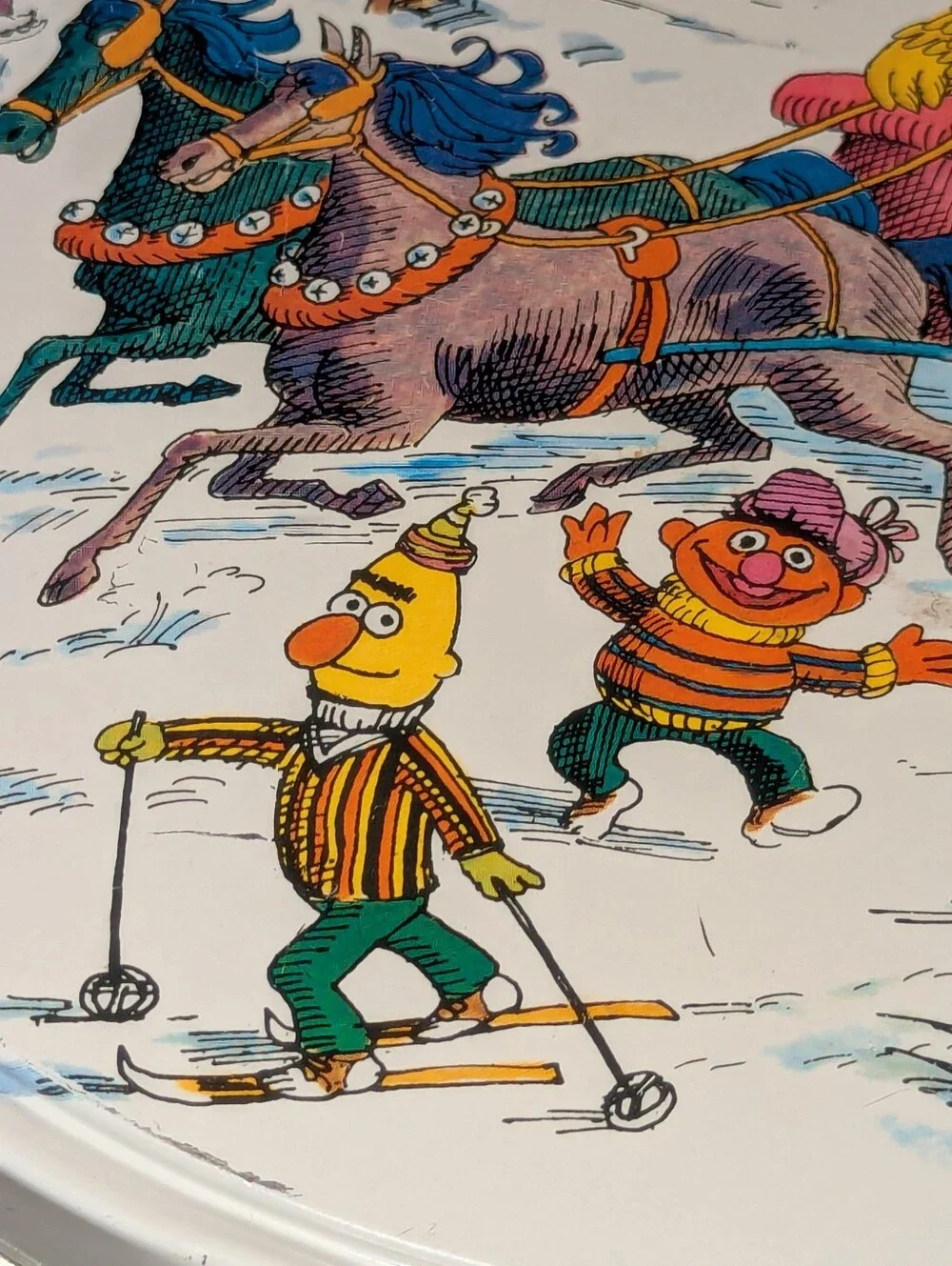 Vntg 1979 Sesame Street Winter Sleigh Ride Tin